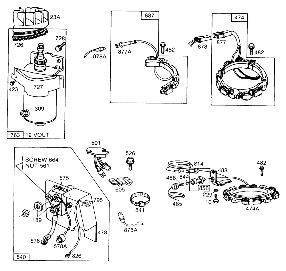 Electric Starter,alternators Diagram and Parts List for 190705-5636-XX  Briggs and Stratton Engine